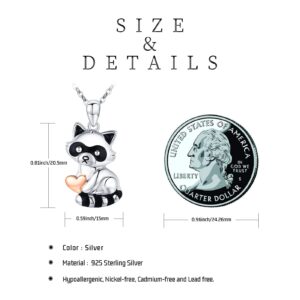 CHENGHONG Raccoon Necklace 925 Sterling Silver Cute Animal Necklace Heart Raccoon Pendant Necklace Raccoon Jewelry Gifts for Women Mom