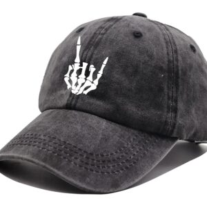 Skeleton Hand Hat, Skull Finger Baseball Cap Adjustable Washed Distressed Denim for Men Women