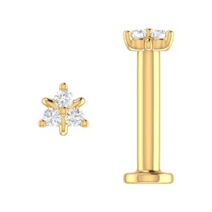 FINEROCK 0.03 Carat 3-Stone Diamond Nose Pin Stud in 18K Yellow Gold (SI1-SI2 Clarity)