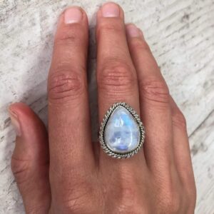 chwlnjn s925 sterling silver color moonstone ring women's 18k gold-plated handmade drop-shaped synthetic moonstone ring victorian style solitaire ring vintage ring size 6-10 (9)