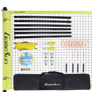 Volleyball Badminton Combo net Set for Backyard and Outdoor with Sleeve Net, 4 Pro Racquets, Nylon Carry Bag