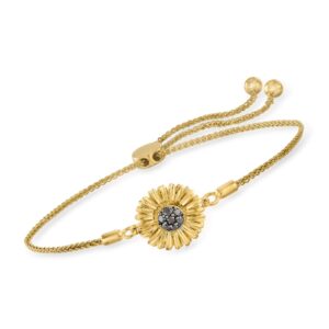 Ross-Simons 0.15 ct. t.w. Black Diamond Sunflower Bolo Bracelet in 18kt Gold Over Sterling