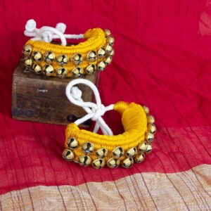 Tengru Kathak Ghungroo Pad 2 Line (20+20) 16 No Bells Indian Professional Handmade Dancing Big Bells Pair Classical Dance Accessories I Anklet for Kids and Adults (TG-Yellow 2 Line)