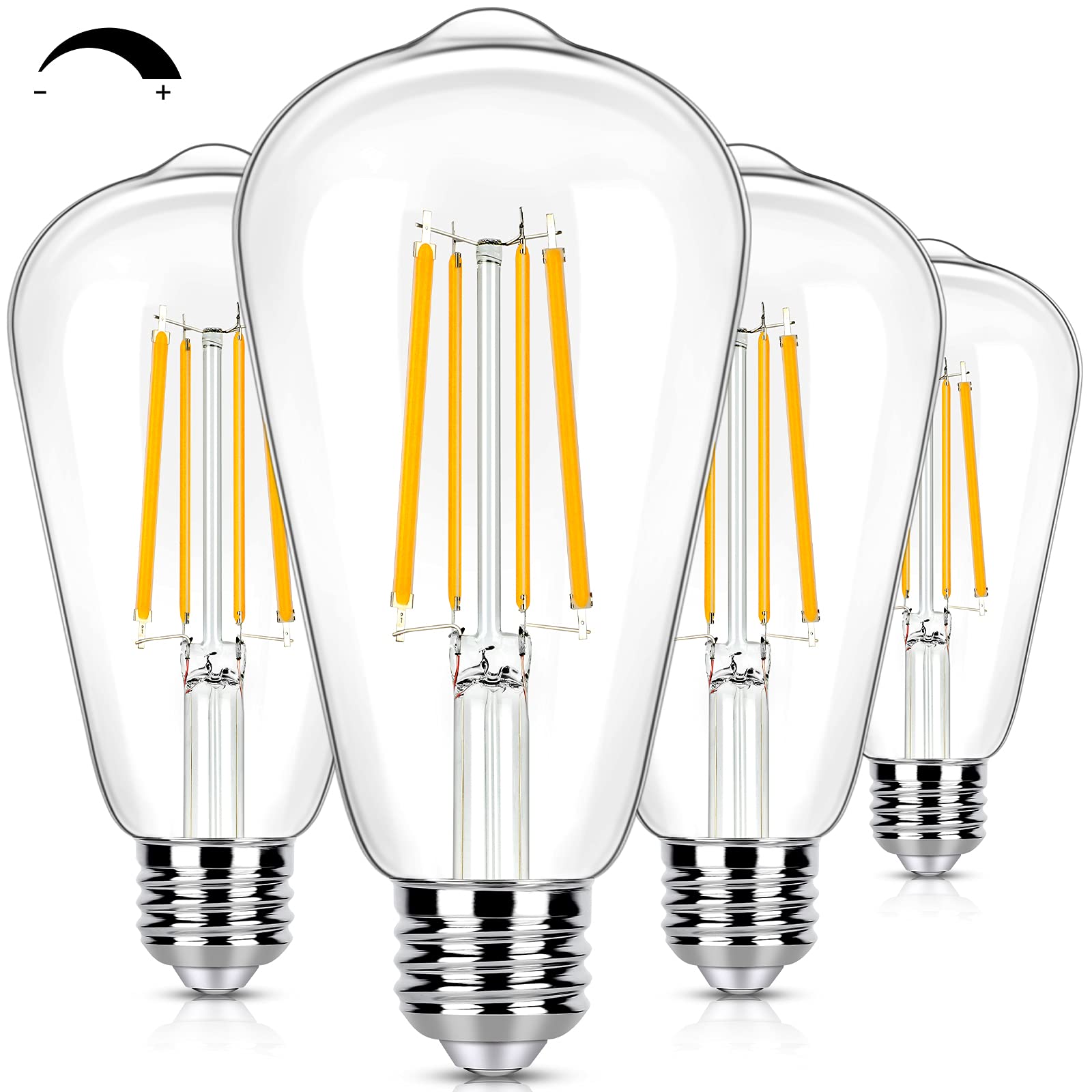 Dimmable Vintage LED Edison Light Bulbs 100W Equivalent, 8W ST58 Warm White 2700K 1200Lumens ST19 Antique LED Filament Bulbs, E26 Base, Clear Glass, CRI90+, Great for Home Bathroom Kitchen(4 Pack)