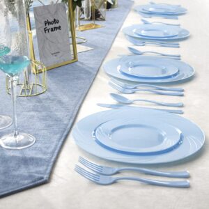 YOUBET 125Pieces Blue Plastic Plates - Blue plates with Blue Silverware Disposable - Include 25 Dinner Plates 25 Dessert Plates 25 Forks 25 Knives 25 Spoons for Birthday Parties &Wedding