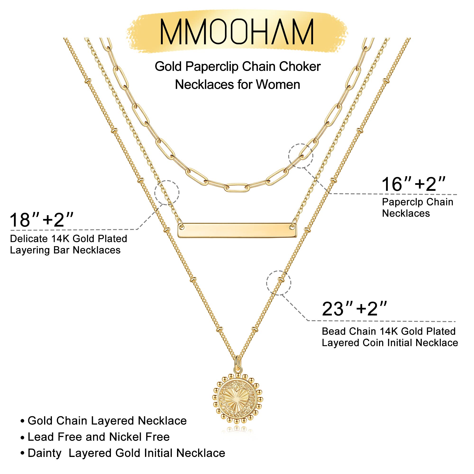 M MOOHAM Layered Gold Necklace for Women - 14K Gold Plated Initial Necklace for Women Layered Necklace Set Gold Necklace Non Tarnish Letter Necklace Gold Jewelry for Women