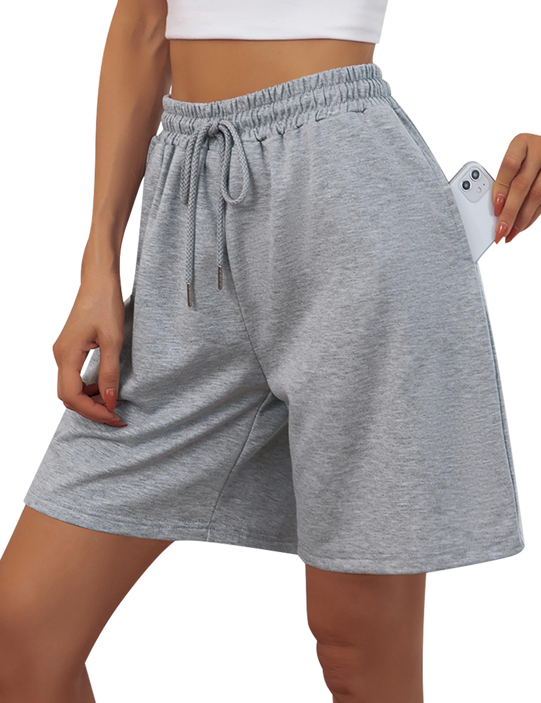 Quenteen Bermuda Shorts for Women Stretchy Gym Sweat Shorts Yoga Running Shorts Grey X-Large