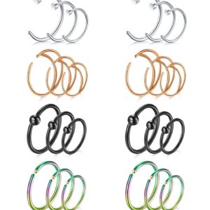 FECTAS 20G Nose Rings Hoop Nose Ring Surgical Steel 20 Gauge 8/10/12mm Piercing Small Hoops Jewelry for Women Men