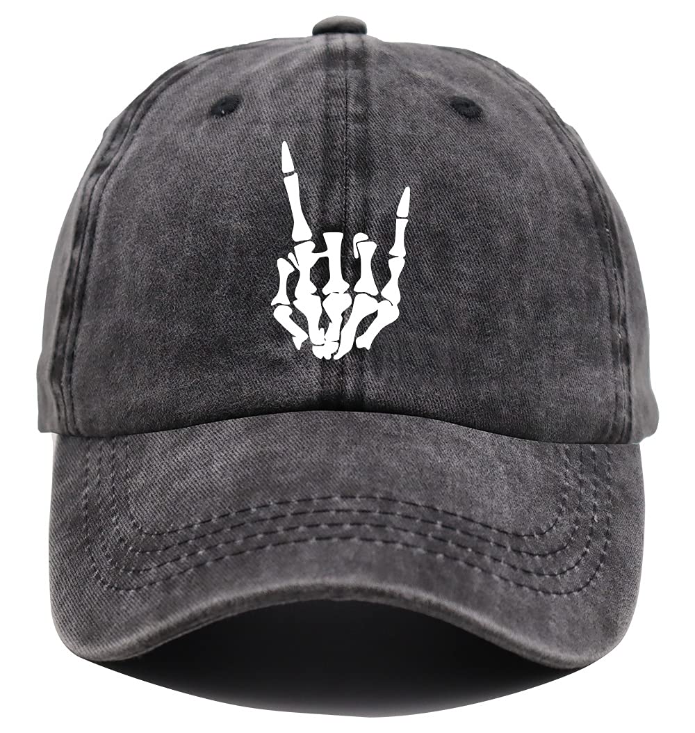 Skeleton Hand Hat, Skull Finger Baseball Cap Adjustable Washed Distressed Denim for Men Women