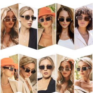 SOJOS Fashion Rectangle Sunglasses for Women Men Retro Vintage Narrow Sun Glasses SJ1162, Gold/Grey