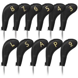 Craftsman Golf 11pcs/set Meshy Golf Club Iron Head Covers Headcover with No. on Both Sides suitable for Right and Left Handed Golfer Zipper Closure (Black)