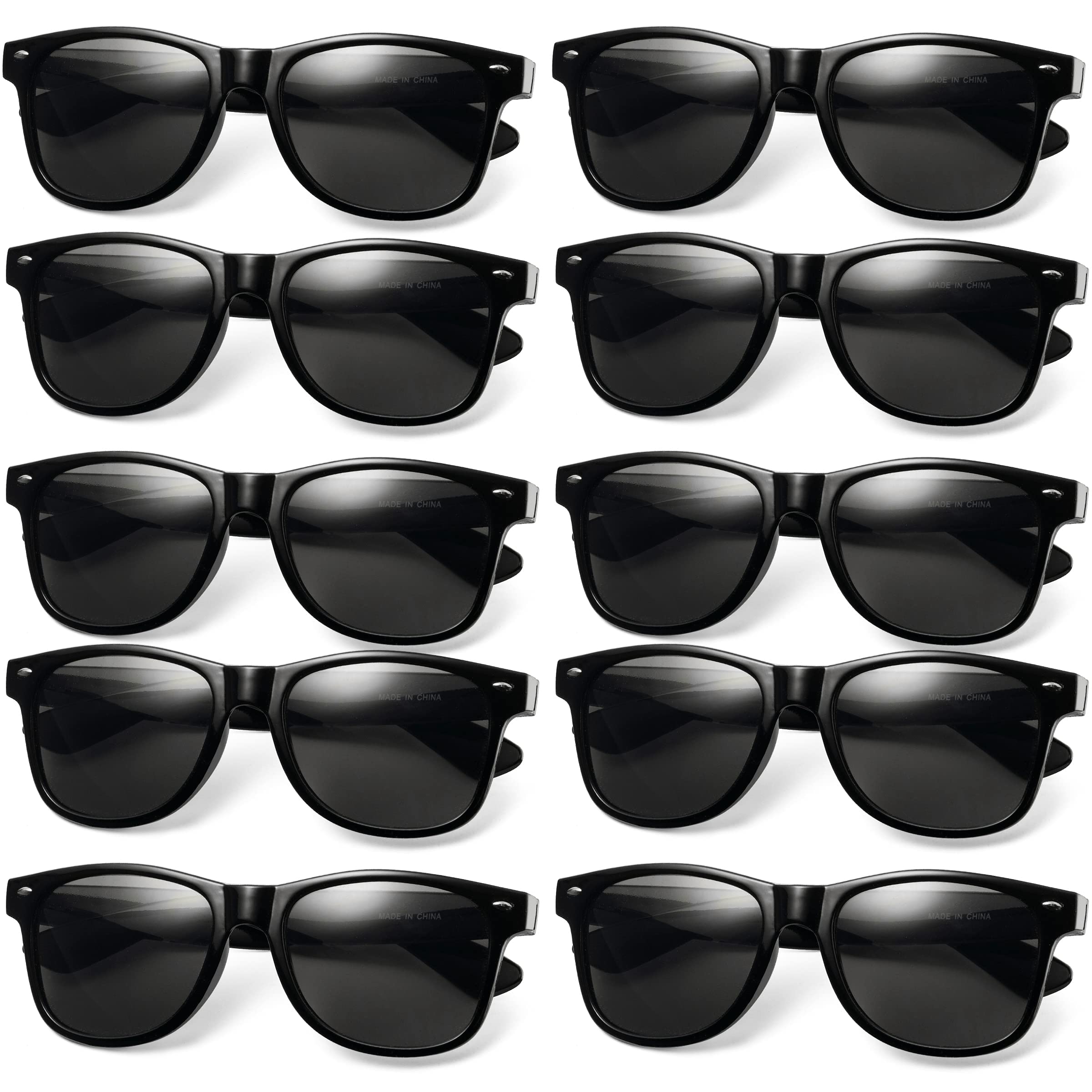 Black Sunglasses Bulk - (Pack of 12) Premium Retro Party Sunglasses for Birthdays, Weddings, Bachelorette, Bachelor, Photo Booth Prop Eyewear Shades - Adult or Kids Unisex Party Favor Supplies