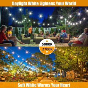 96FT(48×2) LED Outdoor String Lights for Patio with Waterproof Shatterproof Dimmable 2700K Warm White Bulbs, E26 15 Sockets, White Wire Commercial Grade Hanging Lights for Porch Cafe Backyard