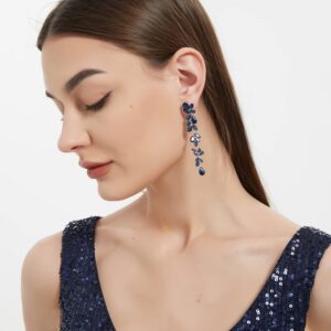 UDYLGOON Cubic Zirconia Bride Wedding Earrings Chandelier Long Dangle Earrings for Pageant Prom (Royal Blue)