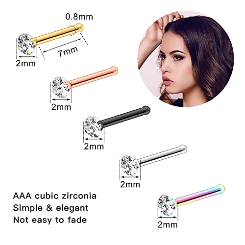 ONESING 55 Pcs 20G Nose Rings for Women Nose Rings Hoops Nose Piercing Jewelry CZ Nose Studs Screw L Shape Nose Bone Pin Stainless Steel Gold Body Piercing Jewelry