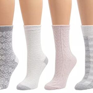 4-Pair Cuddl Duds Soft & Comfortable Boot Crew Socks Shoe Size 4-10 - Ivory