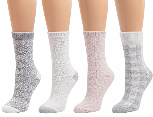 4-Pair Cuddl Duds Soft & Comfortable Boot Crew Socks Shoe Size 4-10 - Ivory