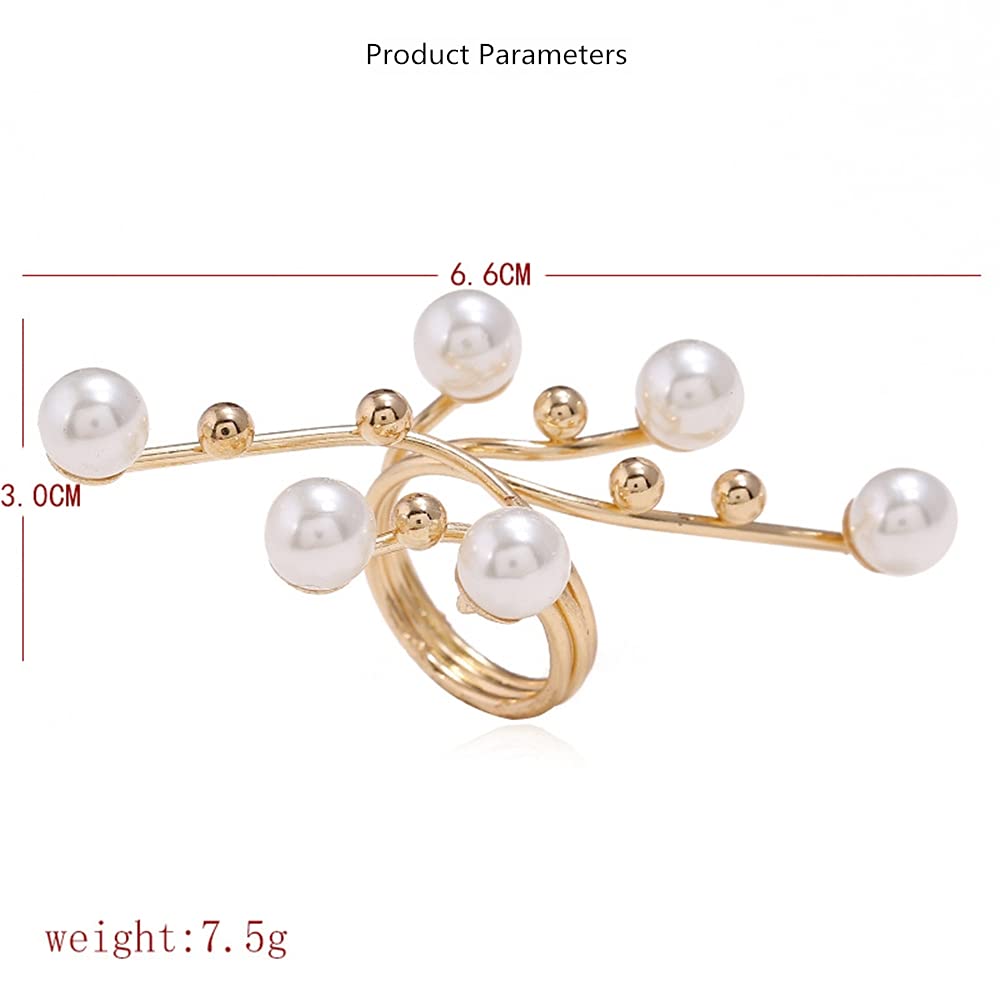 Big Branch Pearl Statement Ring for Women Gold Balls Faux Pearls Antique Expandable Layered Open Band Wrap Finger Rings Adjustable Comfort Fit Art Deco Exaggerated Jewelry