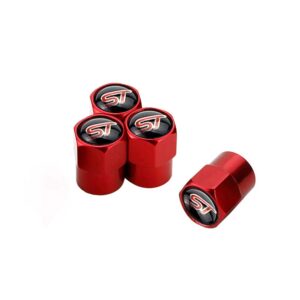 go-upp 4pcs st logo metal car wheel tire valve stem caps for ford st focus mondeo kuga fiesta ecosport s-max edge mustang transit taurus f150 exploror decorative accessory, red