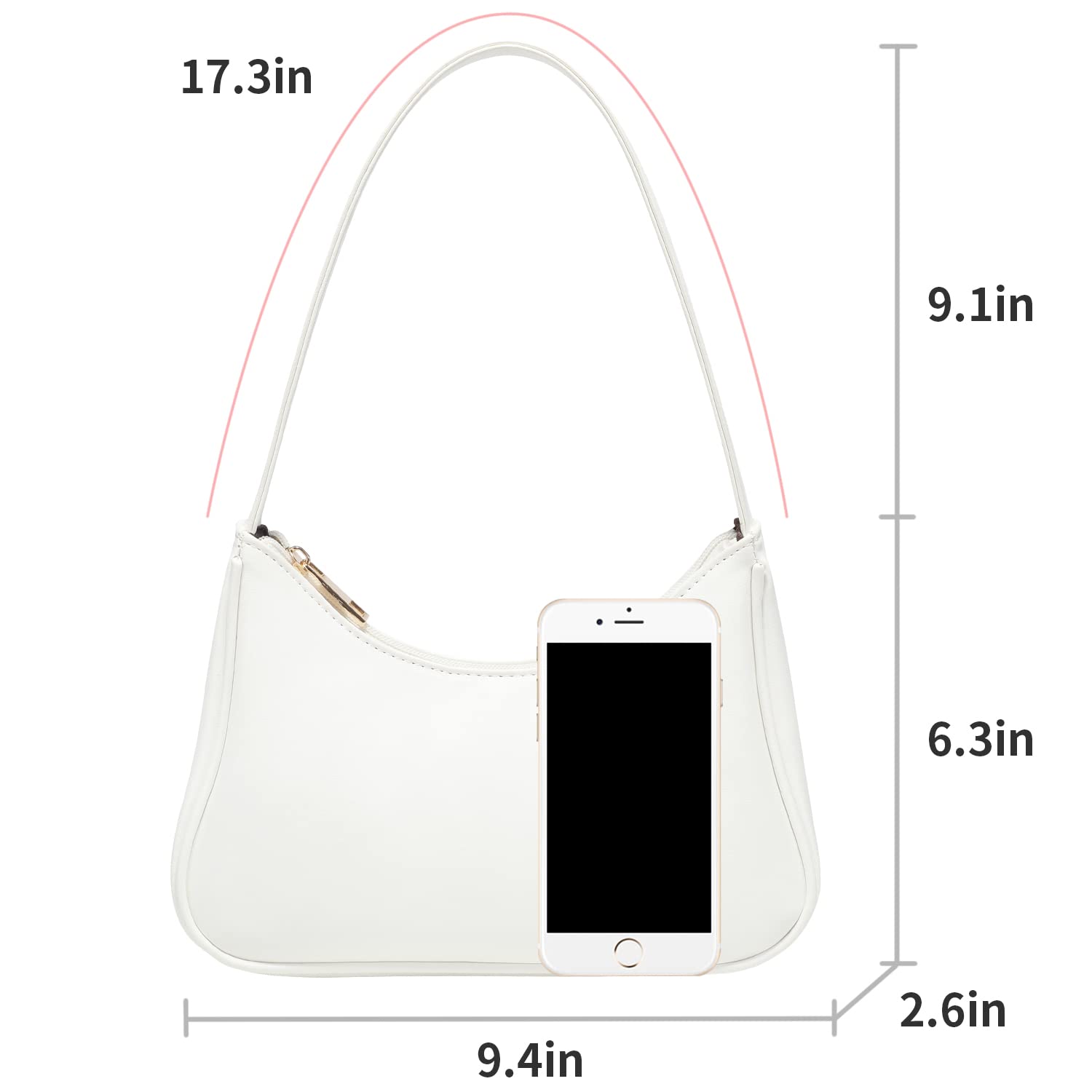 Loiral Shoulder Bags for Women, Cute Hobo Tote Leather Handbag Mini Clutch Purse with Zipper Closure, White