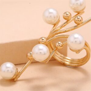 Big Branch Pearl Statement Ring for Women Gold Balls Faux Pearls Antique Expandable Layered Open Band Wrap Finger Rings Adjustable Comfort Fit Art Deco Exaggerated Jewelry