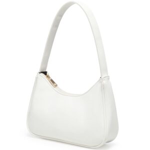 Loiral Shoulder Bags for Women, Cute Hobo Tote Leather Handbag Mini Clutch Purse with Zipper Closure, White