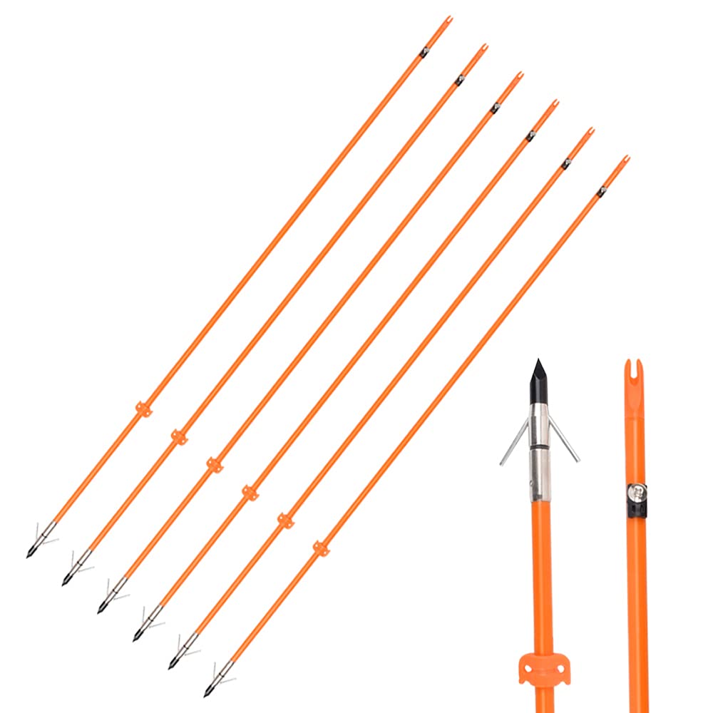 ELONG Bow Fishing 32 Inch 5/16" Hunting Arrows Archery Fiberglass Arrows with Safety Slides Broadheads (Pack of 6)