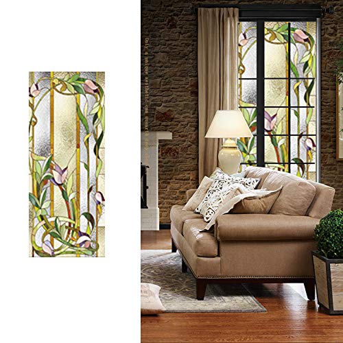 Stained Glass Window Decals,Frosted Window Privacy Film Non-Adhesive, UV Proof Static Window Clings,Removable Stained Glass Window Sticker for Window Decoratipn