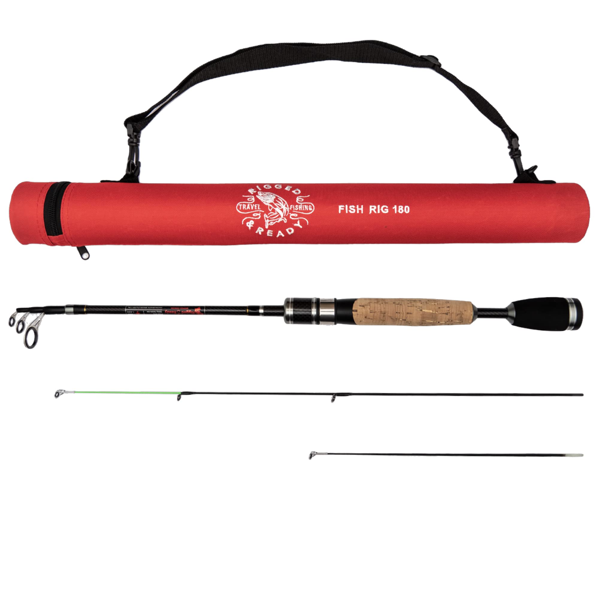 Rigged and Ready Super-Light Telescopic Travel Fishing Rod Tele Spin Pole 180cm (5’ 11”) +160cm (5’ 4”) Lengths 2 Tips cast Weights 0-15 (1/3), 10-30g (2/3oz). Fish Rig 180