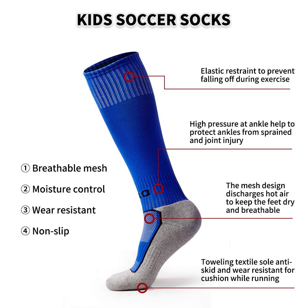 AII 5 Pairs Kids Soccer Socks Boys Girls High Tube Long Knee Athletic Football Socks (4-18 Years) color mess (multicolored, Large)