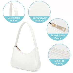 Loiral Shoulder Bags for Women, Cute Hobo Tote Leather Handbag Mini Clutch Purse with Zipper Closure, White