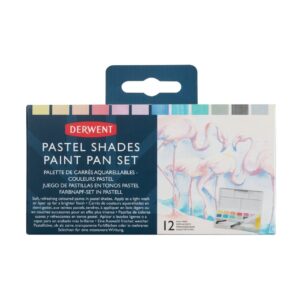 derwent pastel shades paint set, professional quality long lasting colors, highly pigmented palette, portable, travel set includes 12 paint pans, mini waterbrush, mixing palettes, sponge