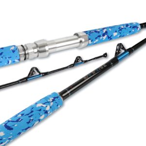 Fiblink Fishing Trolling Rod 1 Piece Saltwater Offshore Heavy Roller Rod Big Name Conventional Boat Camo Fishing Pole (6'6",30-50lb/50-80lb/80-120lb) (Straight Butt, 6'6" 80-120lbs)