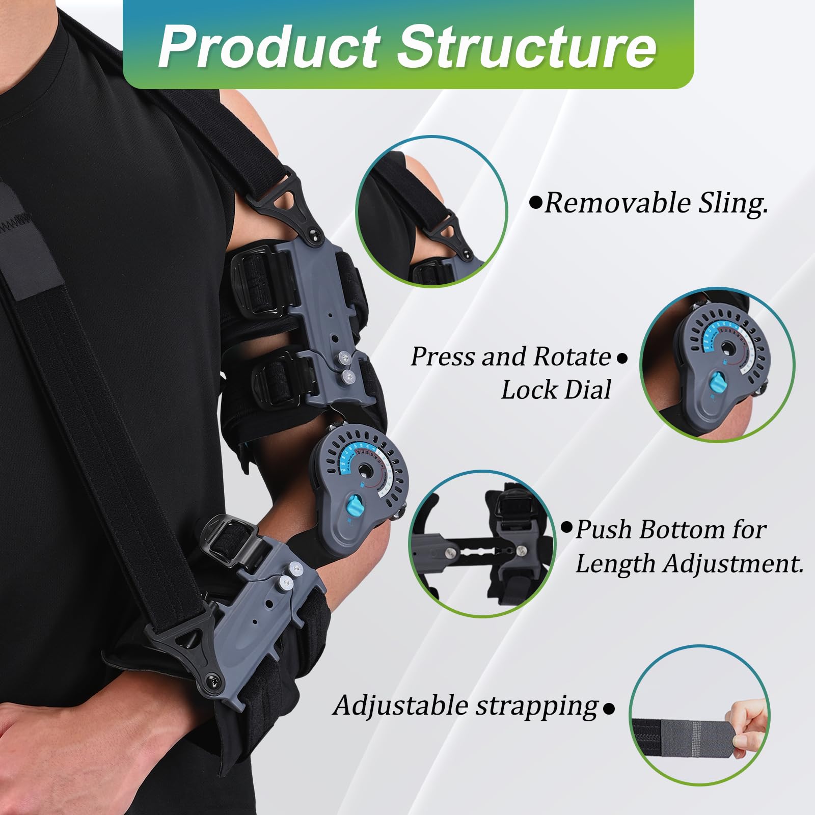 Komzer Hinged Elbow Brace, Adjustable Post OP ROM Elbow Brace with Sling Stabilizer Splint Arm Injury Recovery Support After Surgery (Right)