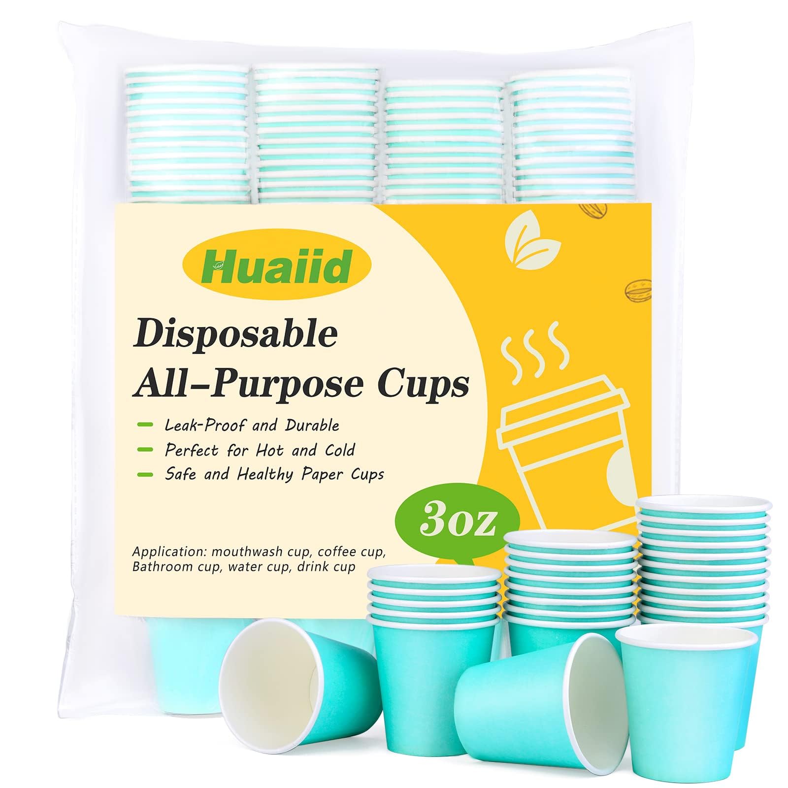 Huaiid 200 Pack 3 oz Paper Cups Disposable Mouthwash Cups Bathroom Cups Espresso Cups Small Paper Cups for Snack Perfect for Home Condos Rvs Campers (Blue)