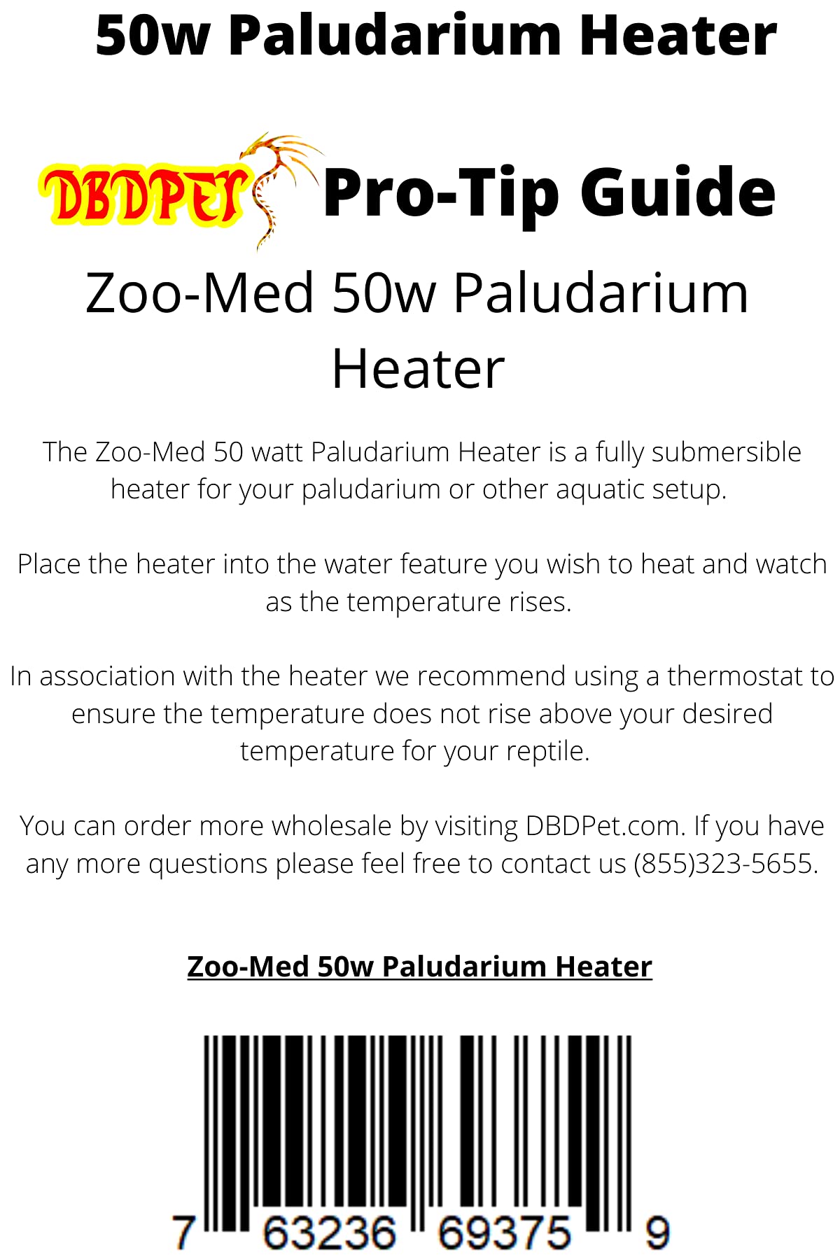 DBDPet 50w Paludarium Heater - includes Pro-Tip Guide -Works up to 15 Gallons!