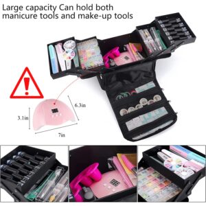 Large Makeup Carrying Train Case for Women, Black Travel Bag Storage Box,4 Tier Professional Nail Organizer Case with Adjustable Dividers for Nail Tools Jewelry MakeUp Brushes