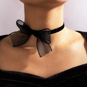 Asphire Sexy Black Lace Bow-knot Collar Choker Necklace Soft Velvet Suede Choker Tie Cravat Jewelry Gift for Women(Black)