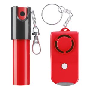 armadillo defense red pepper spray and personal alarm key chain bundle (2 pack) for protection and self defense, safeguard for women and men, tear gas and panic button