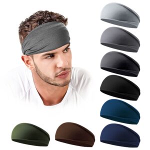 Jesries 8 PCS Sport Headbands for Men Workout Hair Band Athletic Sweatbands Non-Slip Moisture Wicking Unisex Head Bands for Running Cycling Training