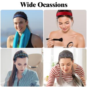 Sintege 8 Pcs Woman Elastic Headband Adjustable Non Slip Velvet Lined Headbands Solid Color Boho Headband for Women Sport Yoga Work Makeup Stylish Hairband (Classic Style)