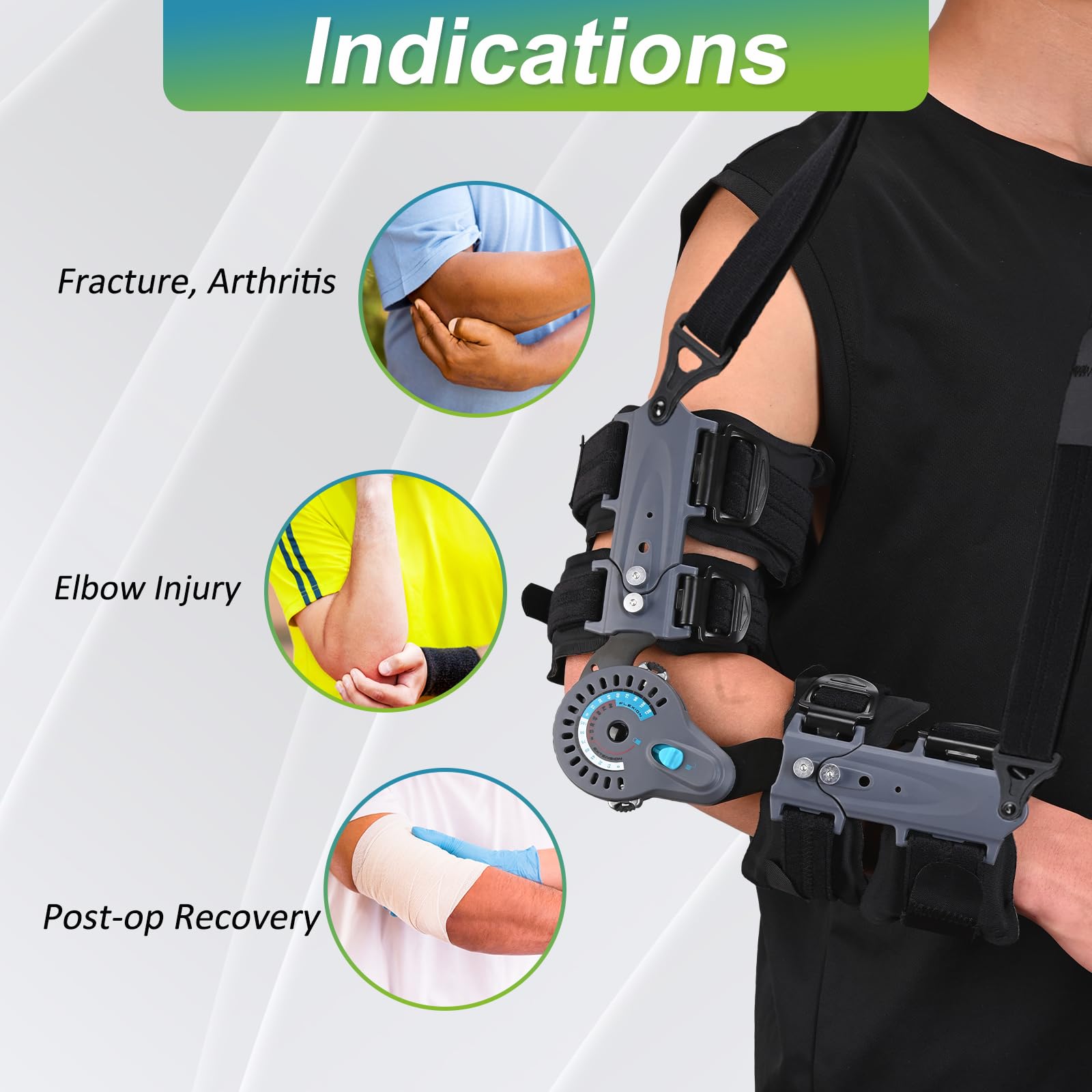 Komzer Hinged Elbow Brace, Adjustable Post OP ROM Elbow Brace with Sling Stabilizer Splint Arm Injury Recovery Support After Surgery (Right)