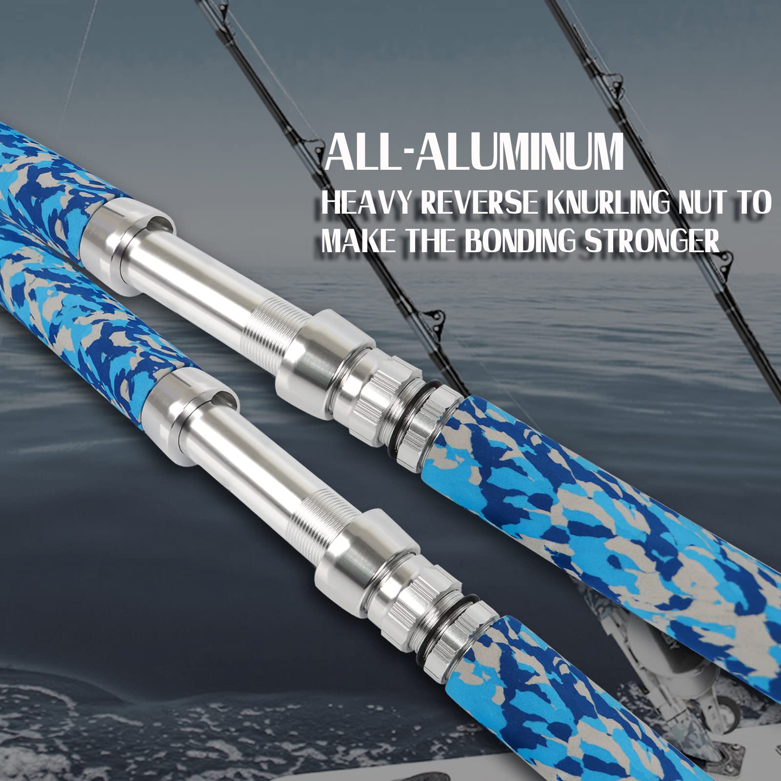 Fiblink Fishing Trolling Rod 1 Piece Saltwater Offshore Heavy Roller Rod Big Name Conventional Boat Camo Fishing Pole (6'6",30-50lb/50-80lb/80-120lb) (Straight Butt, 6'6" 80-120lbs)