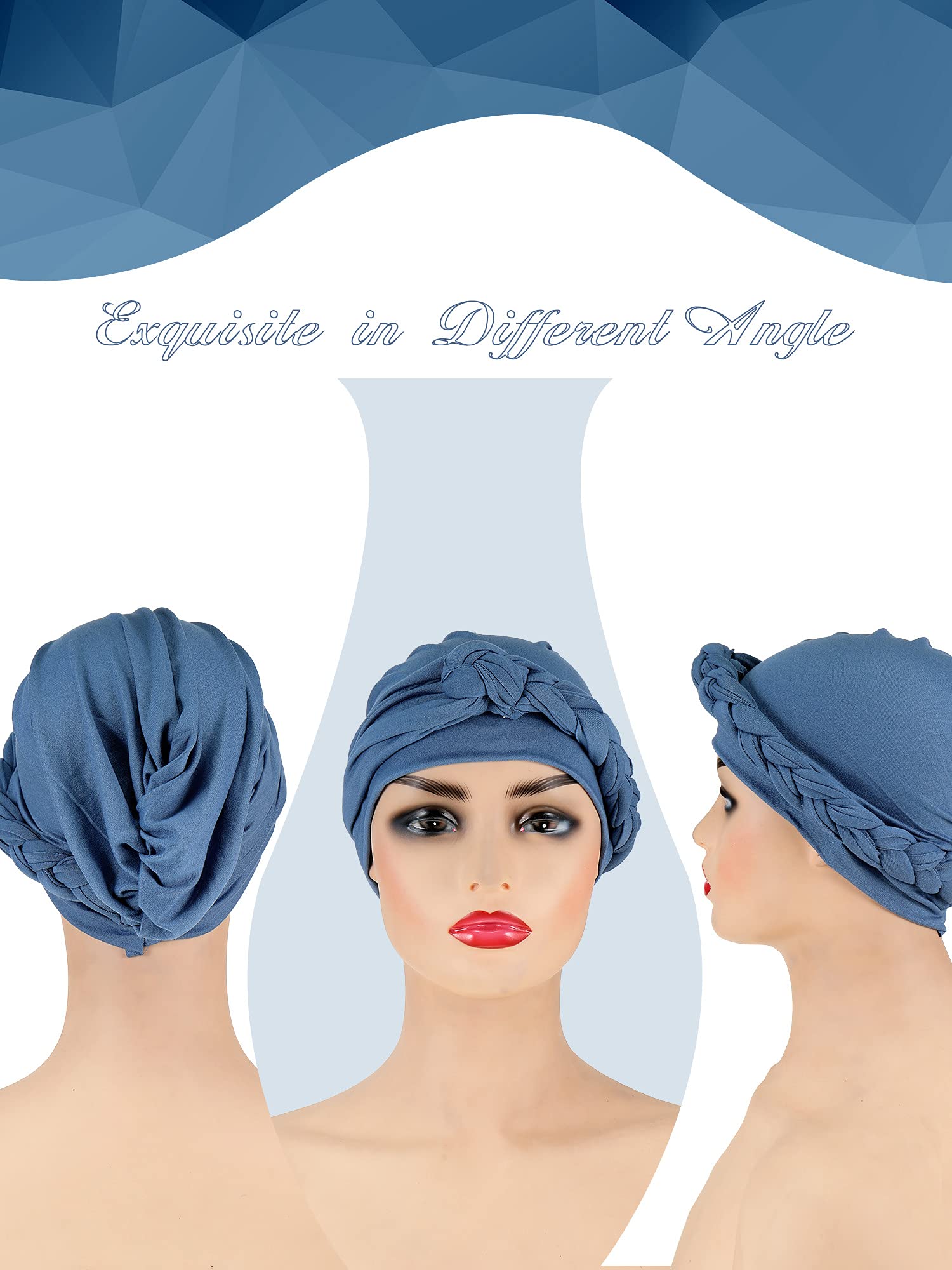 3 Pieces Head Wrap Turban Headwear Pre-Tied Twisted Braid Hair Cover Headwrap Hats for Women Girls (Black, Gray, Light Blue, Popular Style)