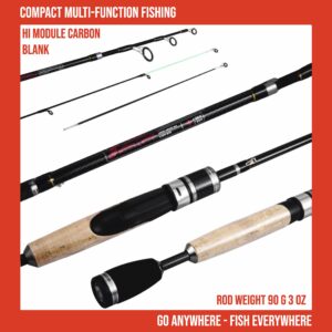 Rigged and Ready Super-Light Telescopic Travel Fishing Rod Tele Spin Pole 180cm (5’ 11”) +160cm (5’ 4”) Lengths 2 Tips cast Weights 0-15 (1/3), 10-30g (2/3oz). Fish Rig 180