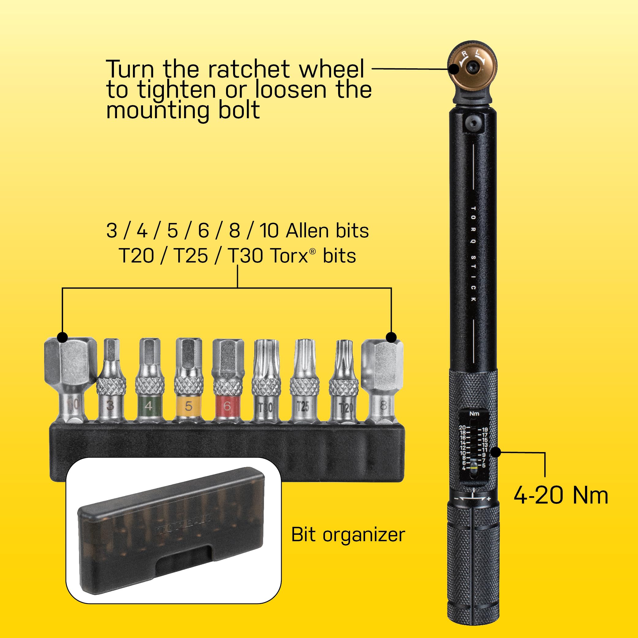 Topeak Torq Stick 4-20Nm (4-20Nm, 9 Tool Bits)