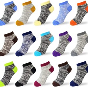 Tsmollyu boy socks 15 Pairs Kids' Low Cut Socks Half Cushion Sport Ankle Athletic Socks for Boys Girls Size Age 2-8 Years(6-8 Years)