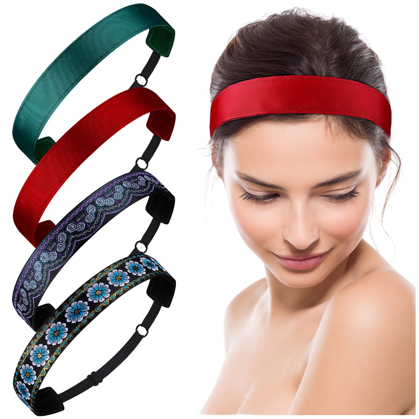 Sintege 8 Pcs Woman Elastic Headband Adjustable Non Slip Velvet Lined Headbands Solid Color Boho Headband for Women Sport Yoga Work Makeup Stylish Hairband (Classic Style)