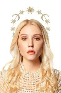 star and moon halo crown goddess crown celestial headband starburst halo wedding bridal prom tiara (2-gold)