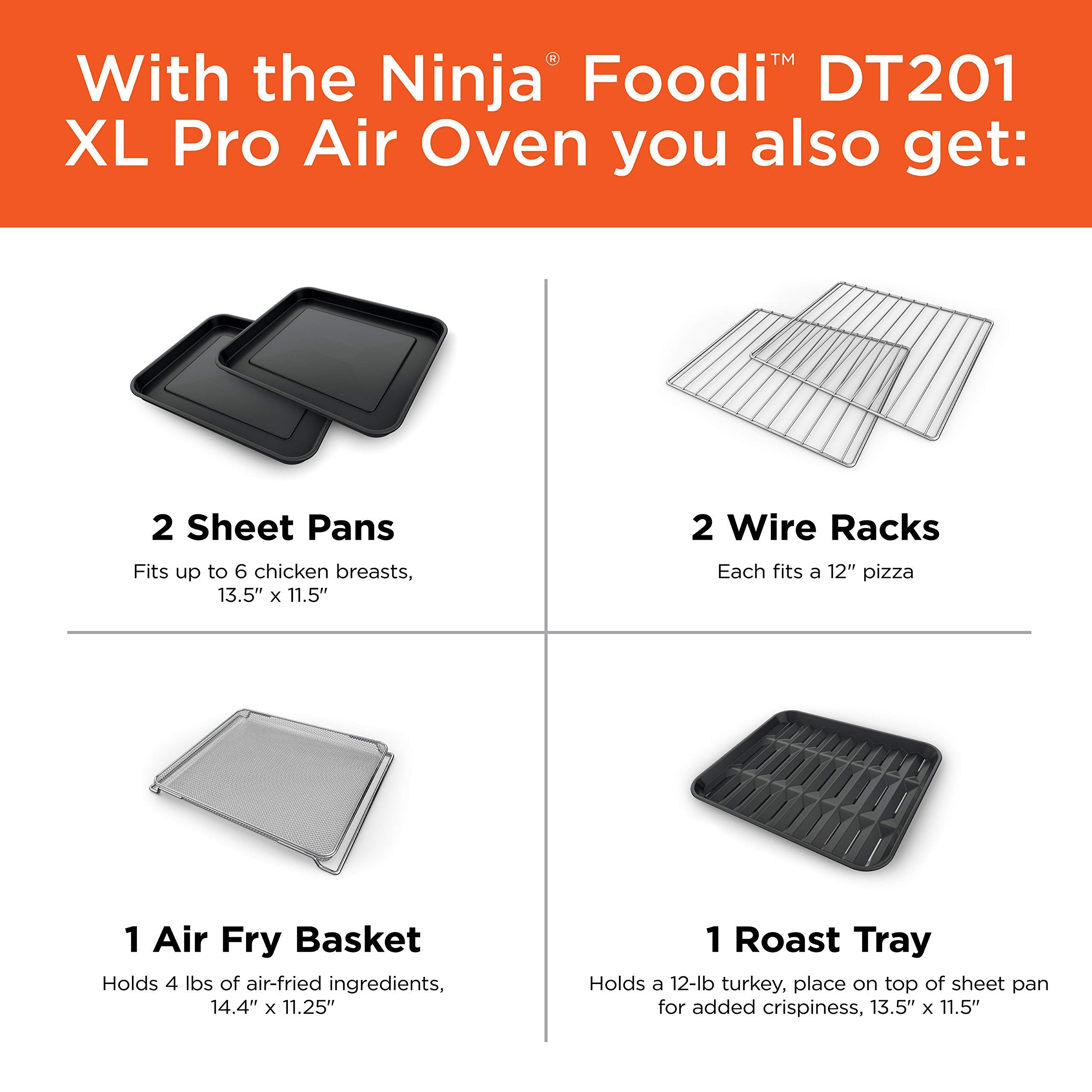 NINJA DT201 Foodi 10-in-1 XL Pro Air Fry Digital Countertop Convection Toaster Oven with Dehydrate and Reheat, 1800 Watts, Stainless Steel Finish (Renewed)